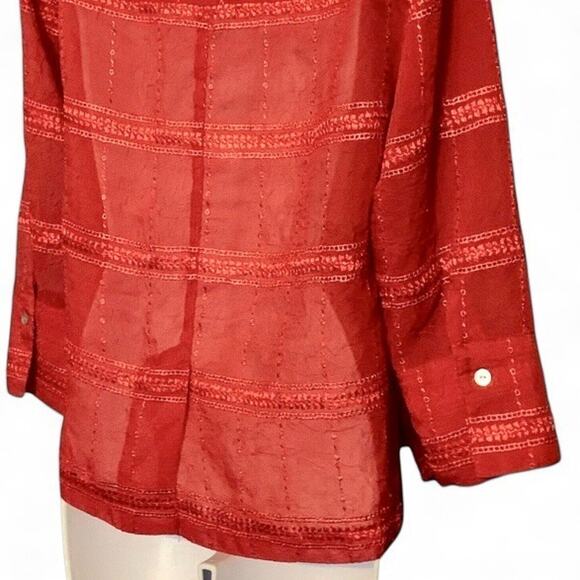 Vintage Chico’s Design Red Embroidered Eyelet Blouse Size S-M Button Up Top 90s - Picture 7 of 8